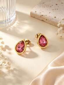 3pcs Minimalist Fashion Elegant Style Water Drop Glass Design Stainless Steel Women Jewelry Set Suitable For Women Daily Wear/Party/Evening/Wedding/Holiday Gift - Golden Yellow - View 10