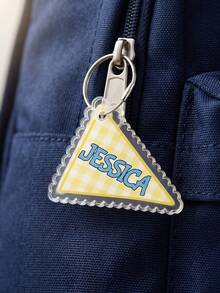 Personalized Custom Text Acrylic Keychain, Wavy Edge Triangle Pendant With Plaid Pattern, Customized Name Key Ring, Suitable For Water Bottle/Bag/Backpack/Laptop, Office, Teacher Gift, Student Gift, Birthday/Christmas/Holiday Surprise - Multicolor - View 3