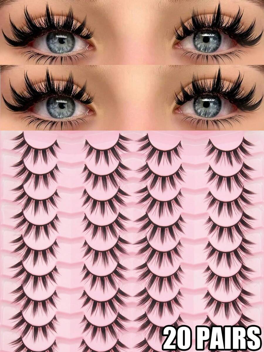 20 Pairs Of False Eyelashes, Pointed False Eyelashes, Faux Mink False Eyelashes, Suitable For Makeup Use, Suitable For Beginners, Daily Wear, Friend Gatherings, Holiday Parties And Other Places, Eyelashes, False Eyelashes - Black - View 1