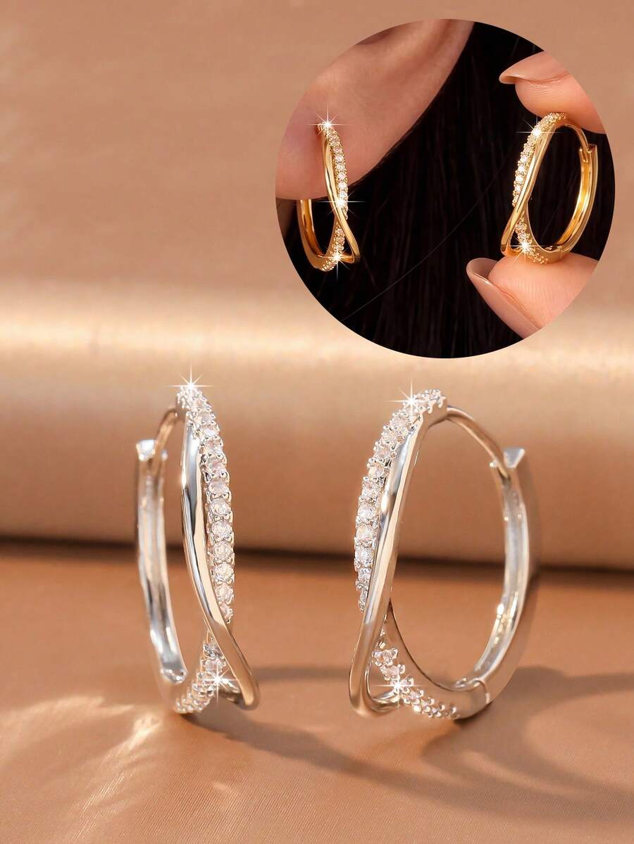 2pcs/Set Luxury Style Ear Cuff Earrings, Women's Earrings Suitable For Daily Commute, Date And Party Wear - Round - View 1