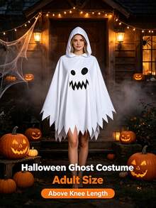 Adult And Children's Halloween Ghost Cape, Scary Face Cloak, Parent-Child Role Play Party Ghost Hooded Shawl - Multicolor - View 6