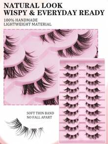 10 Pairs Of Natural False Eyelashes, Exquisite Artificial Eyelashes, Invisible Natural Transparent Stems, Essential For Makeup Travel, Easy To Wear, Suitable For Beginners, Suitable For All Places, Eyelashes, False Eyelashes - Black - View 8