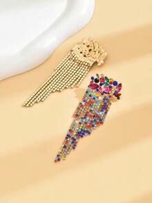 1 Pair Fashionable Women's Colorful Rhinestone Tassel Earrings, Exquisite Ear Drops Suitable For Party Wear - Colorful - View 3