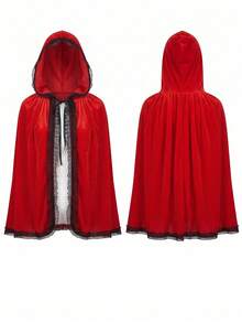 One Piece Of Lace Patchwork Hooded Cloak, Carnival, Christmas Performance Scarf. Halloween Party Cape. Cosplay. The Ideal Choice For Little Red Riding Hood. - Multicolor - View 8