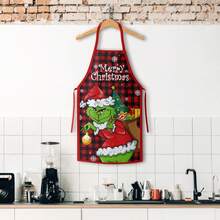 The Grinch 1pc Christmas Apron Santa Claus Design Home Kitchen Apron Christmas Supplies, Christmas Holiday Gift, Party Costume Kitchen Apron, Christmas Halloween - Multicolor - View 9