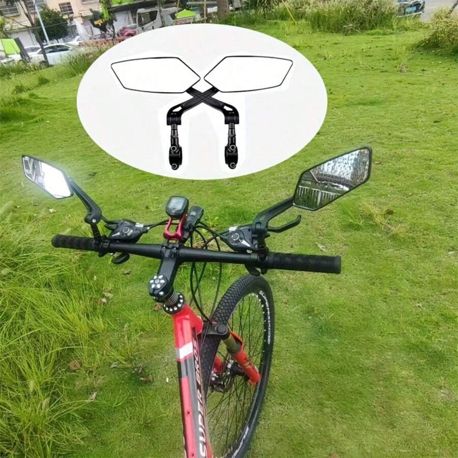 1pc/2pcs Mountain Bike Rearview Mirror, 360° Rotatable Flat Mirror, Easy Installation, Foldable Scratch-Resistant Design, Wide-Angle View For Safer Riding, Suitable For Mountain Bike/Road Bike/Electric Bike, Black, Left And Right Options