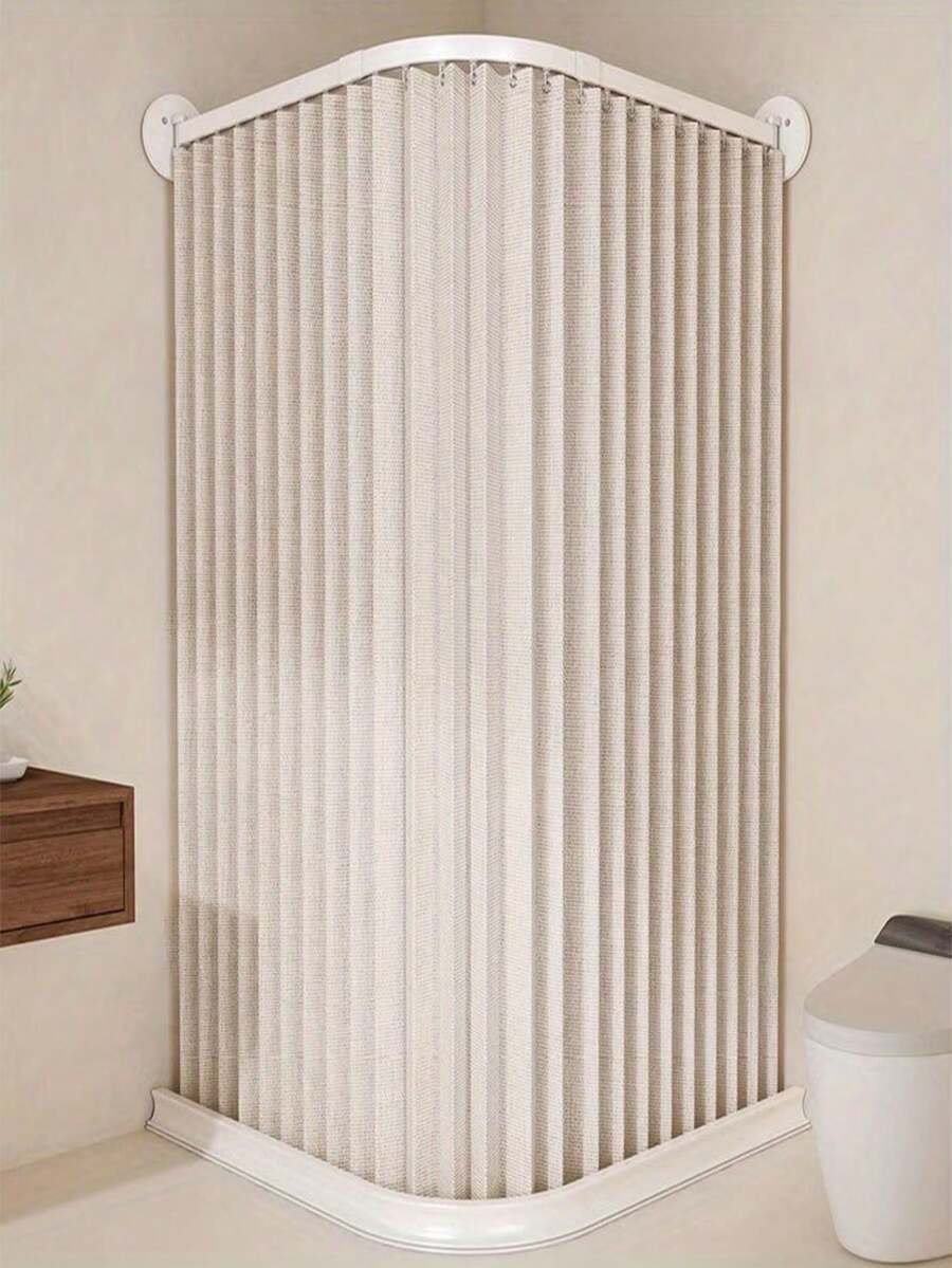 1pc Modern Folding Door Curtain With Plastic Hooks - Fashionable Rodless Design, Beige/Grey, Synthetic Fiber, Easy To Clean, All-Season Home Decor Suitable For Bedroom And Living Room, Elegant Living Room Curtain, Multi-Functional Room Style, Durable Fabric