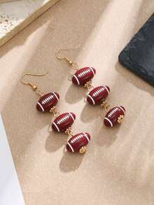 1Pair Sports Rugby Dangle Earrings For Women Gold Color Football 3Pcs Bead Drop Earrings Game Day Jewelry Party Accessory Gift For Sport Lovers - Earring - View 3