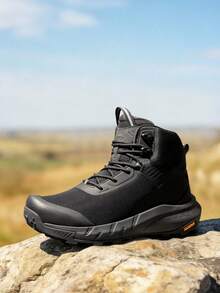 Men's Work Boots Leather Motorcycle Boots - Black - View 3