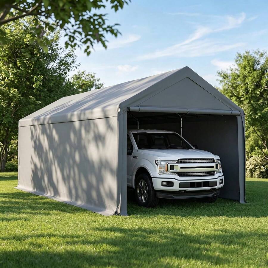Heavy Duty Carport Canopy Storage Shed, Portable Outdoor Garage Shelter And Party Tent Vehicle Boat Equipment Parking, All Weather Protective Cover With Removable Walls, Style,, 1 Pack - Grey - View 1