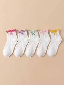 5/10/20 Pairs Random White Girls Butterfly Embroidery Bow Ruffle Socks, Back To School Season Big Girls Autumn Socks, Daily Wear, Halloween, Christmas - Multicolor - View 17