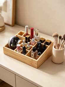Organizer Kosmetik Bambu Multi-Kompartemen, Tempat Penyimpanan Makeup Meja, Baki Multi-Slot untuk Lipstik, Parfum, Minyak Esensial, Perawatan Kulit, Meja Rias, Kamar Tidur, Hadiah untuk Wanita - View 5
