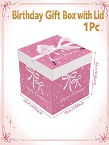 1Pc Pink Bow Knot Birthday Gift Box With Lid & Ribbon, 22*22*22cm Square Party Favor Box For Girls Birthday Gift Wrapping Decor - Ribbon Bow Gift Box With Lid (Includes Ribbon) - View 7
