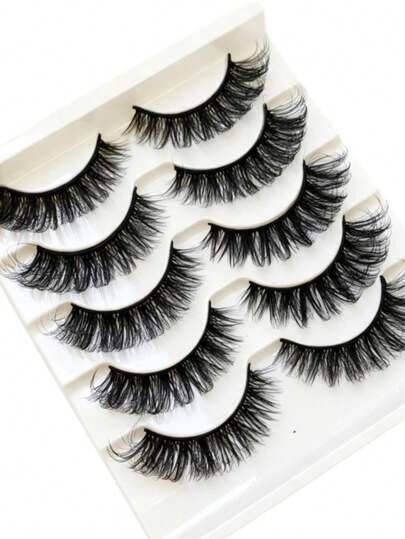 5 Pairs Beautiful Curly Strip Lashes, D Curl Voluminous Faux Mink False Eyelashes, Light Fluffy Wispy Black Band Lashes, Reusable Eye Lashes For Wedding And Party Strip Lashes,Lashes,Eyelashes,Fake Lashes
