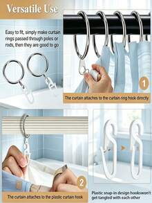 20/10/6pcs Plastic Curtain Rings With Metal Curtain Rod Rings And Detachable S-Shaped Hooks, Multi-Purpose Bathroom Shower Curtain Hooks, Can Hang Towels, Decorations, Keys, Home Storage Hooks - Multicolor - View 2