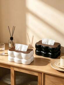 1pc Household Plastic Tissue Box With Cloud-Shaped Wooden Lid, Minimalist Desktop Storage Organizer, Solid Color, Soft Touch Texture, Casual Home Style, Suitable For All Seasons, For Adults, Ideal For Dining Room, Living Room, Bathroom Desktop Organization - Multicolor - View 6