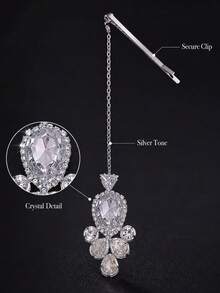 1pc Women's Silver Crystal Forehead Hair Clip, Rhinestone Head Chain Bridal Headpiece Boho Teardrop Dangle Hair Accessories For Wedding Prom - Multicolor - View 5