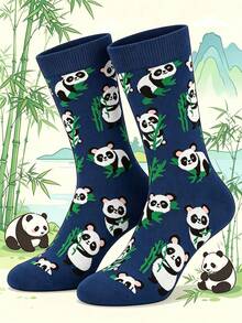 1 Pair Of Crew Sock, Men Funny Graphic Socks, Cute Panda Bamboo Pattern Socks, Soft Breathable, Halloween Christmas Holiday Gift For Men Women - Multicolor - View 8