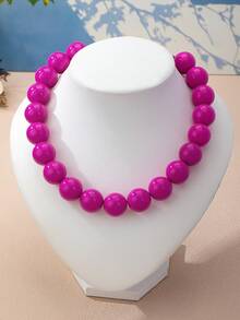 OABE 1pc Bohemian Style Dopamine Jelly Color Round Beaded Necklace, Suitable For Women's Daily Wear, Multiple Colors Available - 20 Beads - View 11