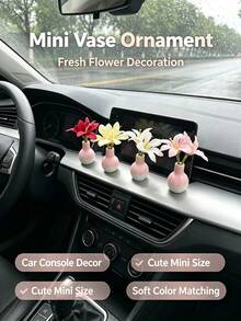 Small Flower Vase Car Ornament, Artificial Flower Car Interior Dashboard Decoration, Fresh Creative Car Interior Desktop Accessory, Mini Artificial Flower Car Interior Ornament, Small Flower Vase Dashboard Decoration, Healing Car Interior Desktop Decor Item - Lily Vase - View 10