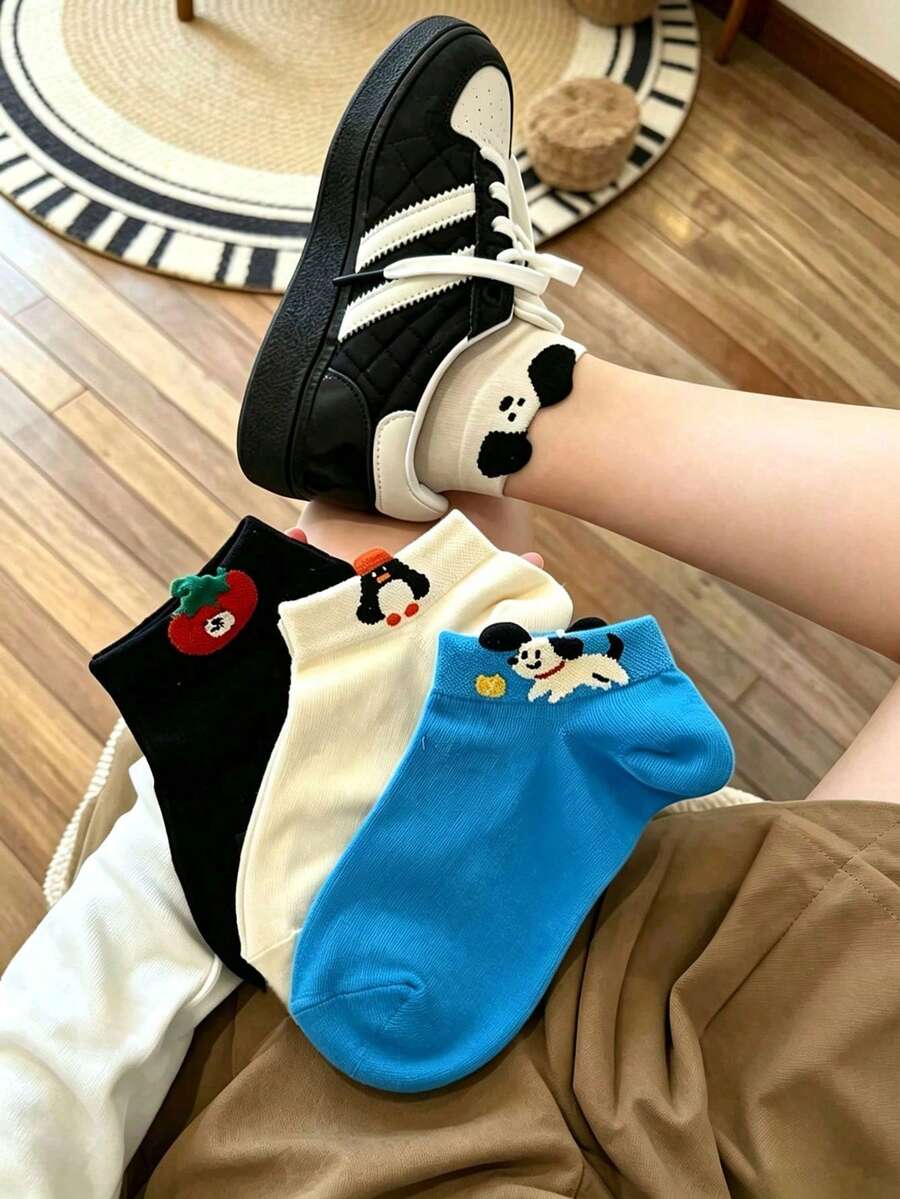 4 Pairs Summer Thin Cute Cartoon 3D Ear INS Textured Short Socks For Men And Women Students - Multicolor - View 1