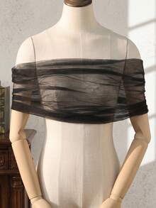 1pc Black Tulle Tube Tube Top Overlay, Atmospheric Mesh Shawl, Detachable Shoulder Cover Accessory For Wedding Dress And Formal Gown, Halloween Outfit - Multicolor - View 8