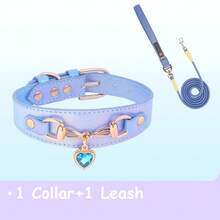 2pcs Luxury Heart-Shaped Rhinestone Pendant Dog Collar & Leash Set, Leather Pet Collar With Matching Color Dog Leash, Adjustable Buckle Cute Princess Style Dog Walking Set, Suitable For Small And Medium Dogs, Durable Pet Accessories For Outdoor Walks And Holiday Dress-Up - Multicolor - View 9
