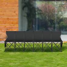 Banco plegable portátil, banco lateral plegable de 6 asientos, banco para acampar al aire libre con bolsa de transporte y respaldo, banco lateral para deportes de equipo para fútbol, pesca, asiento instantáneo sin ensamblaje, negro - Negro - Ver 1