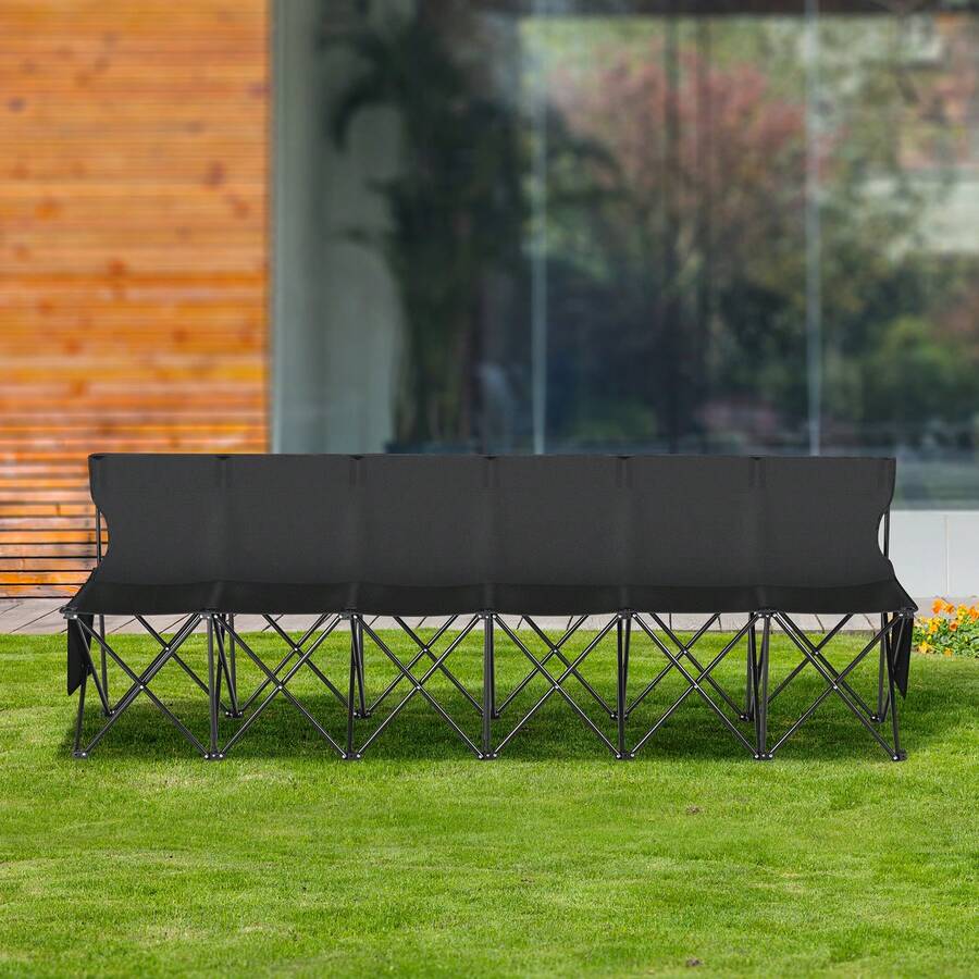 Banco plegable portátil, banco lateral plegable de 6 asientos, banco para acampar al aire libre con bolsa de transporte y respaldo, banco lateral para deportes de equipo para fútbol, pesca, asiento instantáneo sin ensamblaje, negro - Negro - Ver 1