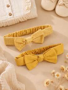 2pcs Baby Brown Fabric Bow Headband, Breathable And Comfortable, Elegant Toddler Daily Wear Autumn Accessory Party Gift - Brown - View 4