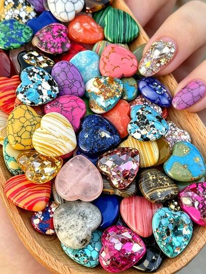 Assorted Heart-Shaped Gemstones, Bulk Polished Crystal Hearts, Mixed Color Healing Stones, Suitable For DIY Crafts And Decoration, 20+ Colors Fluffy Heart-Shaped Crystals, Natural Stone Anxiety Relief Touch Stones, Smooth Polished Pocket Stones
