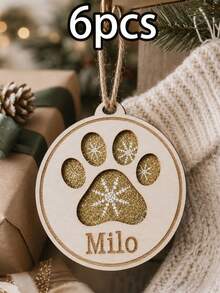 Custom Paw Print Christmas Ornament With Name, Personalized Wooden Pet Tree Decor, Rustic Plaid Holiday Style, Customized Christmas Hanging Ornament, Customizable Name Keepsake, Christmas Tree Decoration, Pet Lover Holiday Gift, Family, Friend - Multicolor - View 16