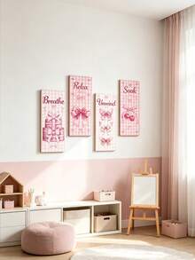 1 Set 4pcs Pink Bow Bohemian Style Wall Decor, Suitable For Baby Room And Children's Room. Baby Essentials, Newborn Wall Decoration And Kids Room Decor. - Multicolor - View 1