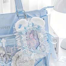 Rosyposy 1pc Cute Japanese Style Plush Card Holder Keychain With Ruffle Lace And Bow, 3-Inch Idol Card Sleeve Protector, Backpack Charm - Multicolor - View 8