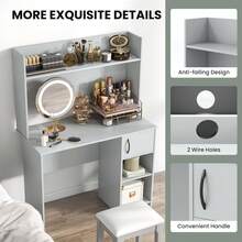 Computer Desk With Hutch, Home Office Desk With Storage Cabinet & Adjustable Shelf, Computer Workstation With 2 Cable Holes, For Working, Writing, Studying, Gray - 1 - View 6