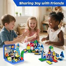 3D DIY Creative Magnetic Tiles, Colorful Theme Children's Magnetic Building Blocks Gift Set, Easily Assemble Multiple 3D Shapes, Early Education Intellectual Development And Hands-On Thinking, Suitable For Parent-Child Interactive Role-Playing Games, Exquisite Gift Box, Suitable For Boys And Girls, Premium Children's Birthday Gift, Holiday Party Gift - Multicolor - View 11