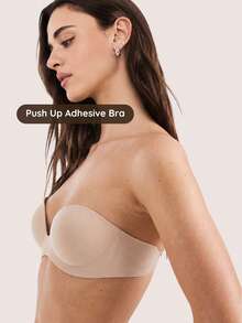 Lignisse Silicone Sticky Bra Push Up Invisible Strapless Backless Self-Adhesive Seamless Lift Gathering Plunge Nipple Cover Reusable Women Intimates - Multicolor - View 1