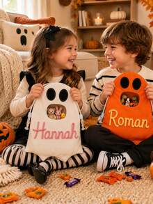 Halloween 3D Embroidered Ghost Candy Bag, Personalized Custom Name Kids Halloween Trick Or Treat Bucket, Cute & Funny Party Gift, Reusable Handheld Costume Bag - Multicolor - View 2
