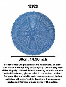 1/4/6/8/12pcs Bohemian Style Woven Round Placemats, Solid Color Braided Lace Edge Non-Slip Table Mats, Home Kitchen Decor Bowl Plate Cup Coasters, Suitable For Holiday Party Birthday Celebration Wedding Dinner Home Decoration - Blue - View 14