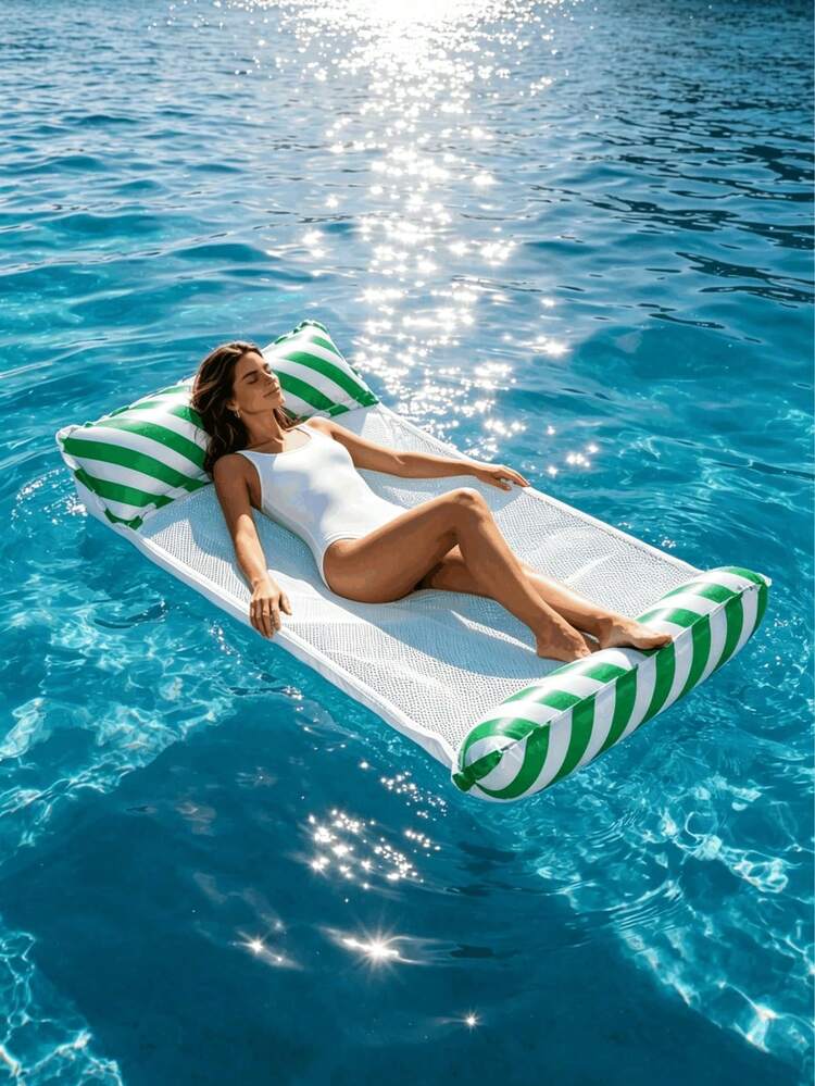chongqishuishangfuchuang 1pc Inflatable Floating Bed, Minimalist Dual-Tube Design, Striped Pattern, PVC Material, Suitable For Water, Swimming Pool, Beach, Theme Party, Inflatable Water Float, Floating Resting Seat, Requires Separate Air Pump Purchase, Summer Essentials - Double-tube Diagonal Stripes - View 5