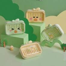 1PC Transparent Double-Layer High-Capacity Soap Box With Drainage, Cute Duck Design, No Lid, PET Soap Holder For Dorm - A - View 3