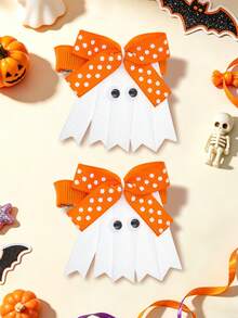 2pcs Halloween Ghost Animal Bow Hair Clips For Girls Fashionable Gift Children Girls Hair Bows With Clips For Halloween Gift Festivals Party School - Ghost Style B - View 3