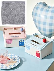 1/2pcs Multifunctional Tissue Box With Compartments, Cute Desktop Napkin Holder With Phone Slot, Plastic Dust‑Proof Tissue Storage Organizer For Desk Dressing Table Home Decor - Multicolor - View 10