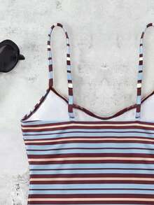 New Spring/Summer French Striped Sexy Casual Elegant Halter Tie Waist Slimming Beach Holiday Party Swimsuit Set - Multicolor - View 5