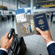 Travel Passport Holder With RFID Blocking - Grey - View 8