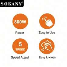 SOKANY 02017 800W 3-In-1 Food Processor, Combines Hand Mixer And Blender, 5-Speed Control, Quickly Whip Cream And Egg Whites, Knead Dough, 304 Stainless Steel Rod Easy To Clean, Essential Kitchen Tool For Daily Cooking And Baking - Silver - View 4