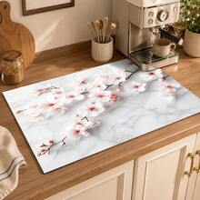 1pc Plum Blossom Marble Pattern Diatomaceous Earth Absorbent Bowl & Dish Drying Mat, Suitable For Kitchen Countertop, Home Dining Table Decor, Coffee Machine Mat, Breakfast Mat, Table Mat And Holiday Party Decoration - Multicolor - View 2