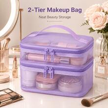 Tas Penyimpanan Perlengkapan Mandi Transparan Dua Lapis Kapasitas Besar, Tas Organizer Kosmetik Genggam Portabel dengan Kompartemen, Tas Penyimpanan Perlengkapan Mandi untuk Perjalanan & Perjalanan Bisnis - View 12