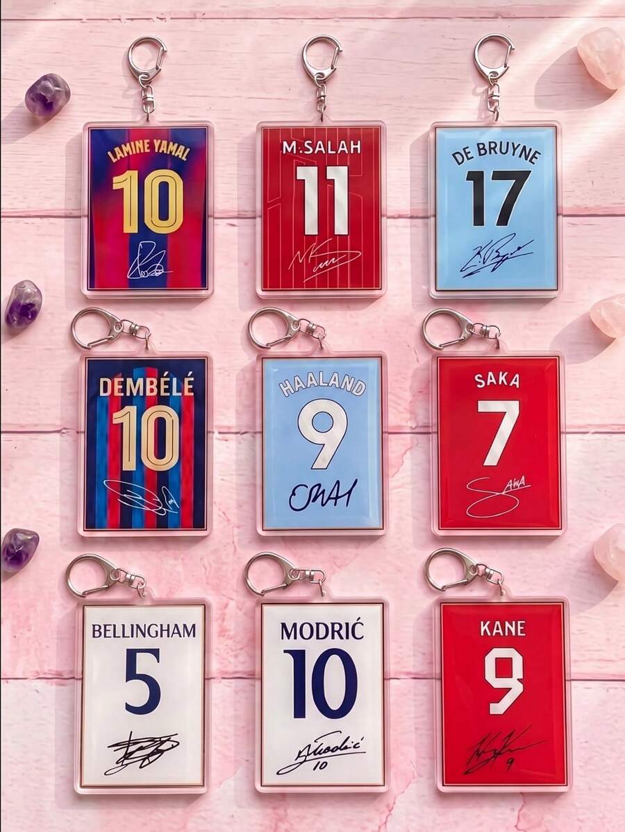 1pc/9pcs World Cup Football Player Jersey Pattern With Printed Signature And Number, Sports Fan Tribute Style Transparent Acrylic Keychain With Metal Ring, Multi-Purpose Pendant Suitable For Backpack Charm, Gym Bag Tag, Car Keychain, Sports Event Souvenir, Fan Club Gift, School Locker Decoration, Pencil Case Decoration, Perfect Gift For Football Fans, Athletes, Boyfriends And Sports Enthusiasts - Multicolor - View 1