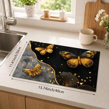 1pc Gold Butterfly Pattern Diatomaceous Earth Absorbent Dish Drying Mat, Pastoral Style, Suitable For Kitchen Countertop, Home Dining Table Decor, Coffee Machine Mat, Breakfast Mat, Table Mat And Holiday Party Decoration - Multicolor - View 11